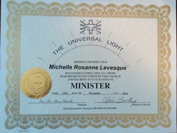 Ministerial Certificate Michelle Levesque